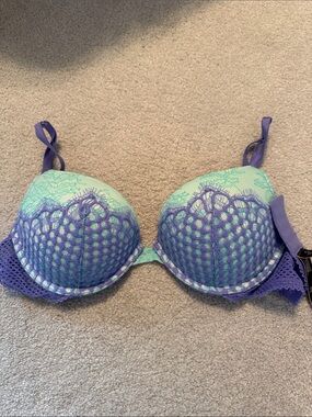 Victoria's Secret Purple & Mint Lace Crochet Push-Up Bra